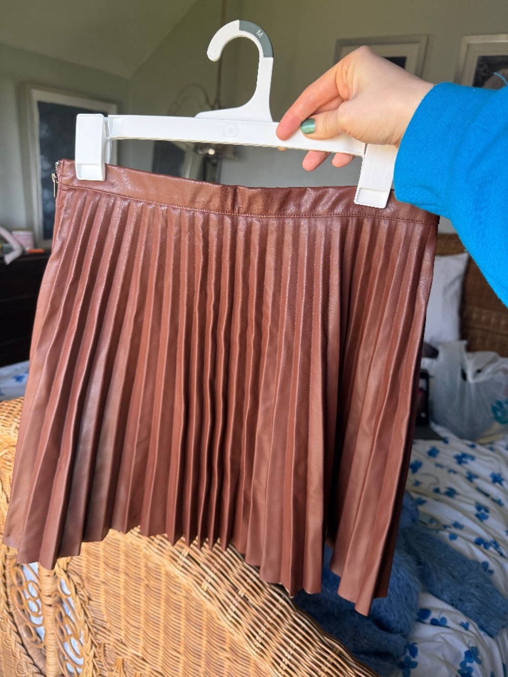 Vegan leather pleated mini skirt